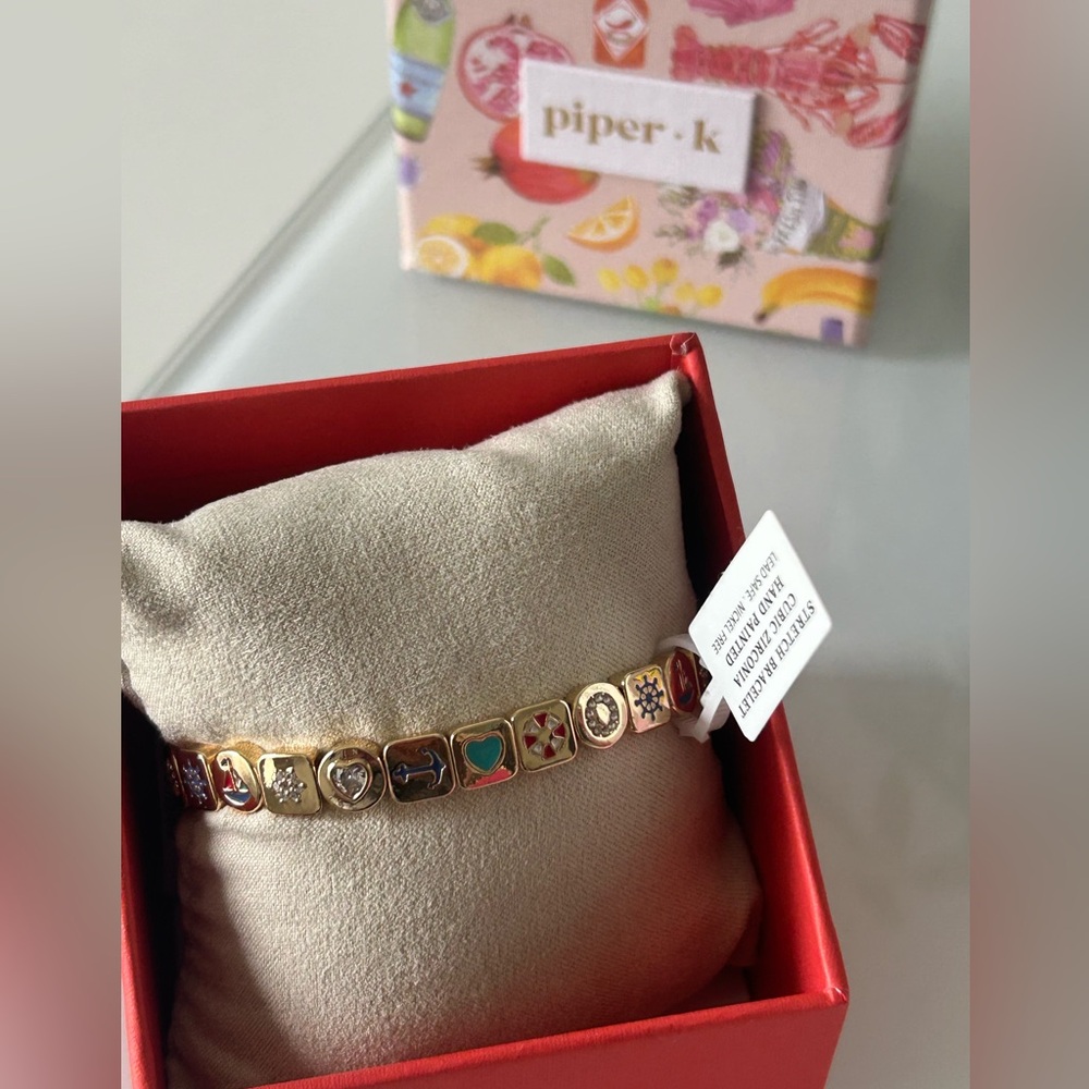 Piper-K Nautical Gold tile Charm stretch Bracelet